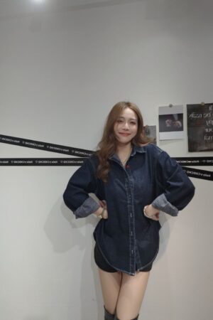 韓國藍抓毛丹寧襯衫
