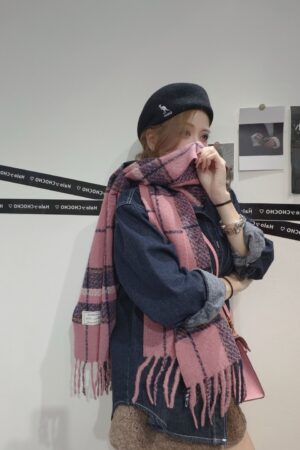 格紋羊絨大圍巾